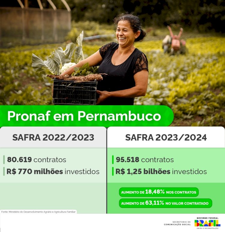 Pronaf investe R$ 1,25 bilhão na agricultura familiar em Pernambuco, aumento de 63,11% em relação à safra 2022/2023